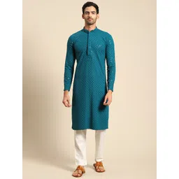 RAJUBHAI HARGOVINDAS Men Floral Chikankari Cotton Kurta-picture-14