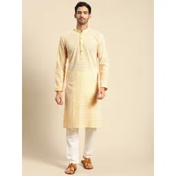 RAJUBHAI HARGOVINDAS Men Floral Embroidered Chikankari Pastels Kurta-picture-18