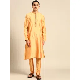 RAJUBHAI HARGOVINDAS Men Gold-Toned Embroidered Thread Work Kurta-image-19