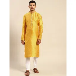 RAJUBHAI HARGOVINDAS Men Gold-Toned Ethnic Motifs Kurta With Pyjamas-picture-16