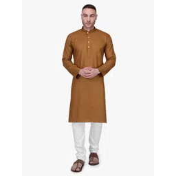 RAJUBHAI HARGOVINDAS Men Khaki Brown Solid Straight Kurta-picture-16