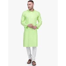 RAJUBHAI HARGOVINDAS Men Lime Green & White Woven Design Kurta with Pyjamas-picture-36
