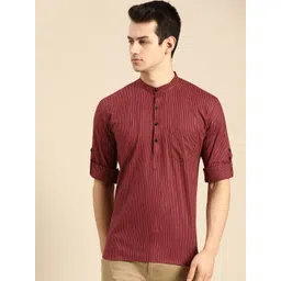 RAJUBHAI HARGOVINDAS Men Maroon & White Striped Pure Cotton Handloom Kurta-picture-19