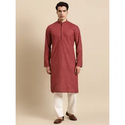 RAJUBHAI HARGOVINDAS Men Maroon Chikankari Kurta-picture-23