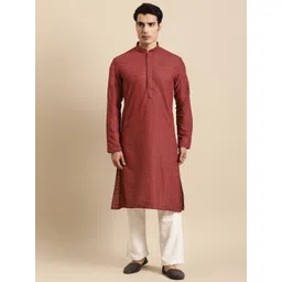 RAJUBHAI HARGOVINDAS Men Maroon Chikankari Kurta-picture-24