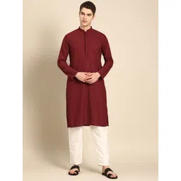 RAJUBHAI HARGOVINDAS Men Maroon Ethnic Motifs Embroidered Chikankari Kurta-picture-26