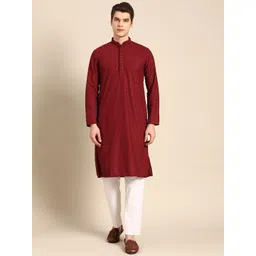 RAJUBHAI HARGOVINDAS Men Maroon Floral Embroidered Chikankari Kurta-picture-29