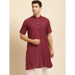 RAJUBHAI HARGOVINDAS Men Maroon Solid Straight Kurta image 2