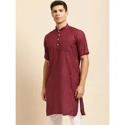 RAJUBHAI HARGOVINDAS Men Maroon Solid Straight Kurta image 3