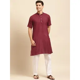 RAJUBHAI HARGOVINDAS Men Maroon Solid Straight Kurta image 1