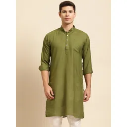 RAJUBHAI HARGOVINDAS Men Olive Green Solid Straight Kurta-image-48