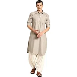 rajubhai hargovindas Men's Cotton Pathani Suit with Elastic Salwar Pajama-picture-38