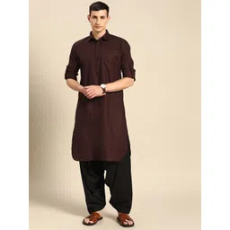 RAJUBHAI HARGOVINDAS Shirt Collar Long Roll-Up Sleeves Regular Pure Cotton Pathani Kurta image 1