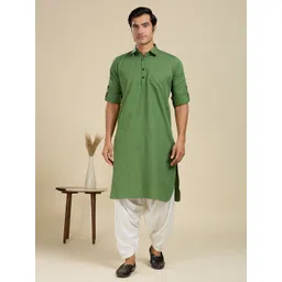 RAJUBHAI HARGOVINDAS Shirt Collar Roll-Up Sleeves Linen Pathani Kurta-picture-13