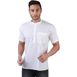 rajubhai hargovindas White Superfine Cotton Short Kurta (White) | Mandarin Collar |-picture-11