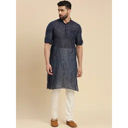 RAJUBHAI HARGOVINDAS Woven Design Roll Up Sleeves Cotton Straight Kurta-picture-11