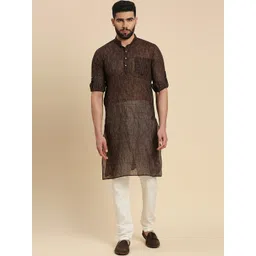 RAJUBHAI HARGOVINDAS Woven Design Roll Up Sleeves Cotton Straight Kurta-picture-29