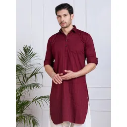RAJUBHAI HARGOVINDAS Woven Design Shirt Collar Cotton Pathani Kurta-picture-17