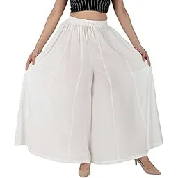 rajvila Women's Rayon Loose Fit Flared Palazzo Pants Soft Plain Solid Design with Drawstring Elastic (Pack of 1)-picture-40