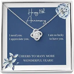 rakva 925 Silver Gift Wife Necklace, To My Wife Necklace Gift Happy 15th Anniversary Cheers Love Knot Necklace-picture-17
