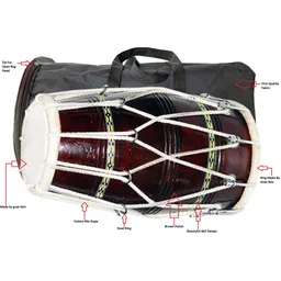 ram musical Dholak Half set Brown polish Nut and Rope with Carry Bag Nut & Bolts Dholak-picture-20