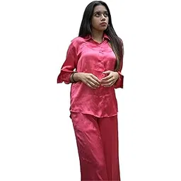 ramajikk magic of fashion RAMAJIKK | Cherry Tomato Satin Night Suit | Luxurious Women's Sleepwear Set | Lightweight Satin Pants and Matching Shirt | Ideal for Comfort and Style-picture-20