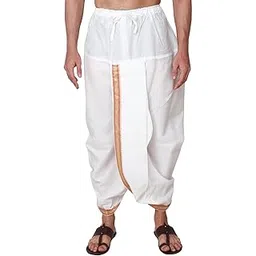 rameshwaram fabrics Men's Readymade Elastic Cotton Silk Dhoti for men, Free Size (Ready-to-wear-Dhoti) (White)-picture-54