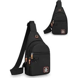 ramoni Echelon Crossbody Sling Bag for Men Slim Vegan Leather Chest Bag for Men Women for Upto Small Shoulder Side Bag Water-resistant Mobile Passport Bag Travel Office Black-picture-30