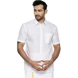 ramraj cotton Mens Solid Regular Fit Half Sleeve Ethnic White Cotton Shirt-picture-41