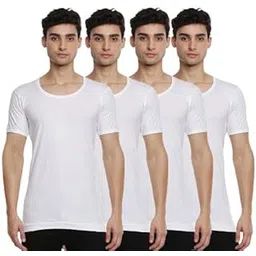 ramraj cotton Pack of 4 Men's White Round Neck Half Sleeve Cotton Undershirt Vest(White_2;95)-picture-35