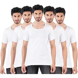ramraj cotton Pack of 5 Men's White Round Neck Half Sleeve Cotton Undershirt Vest (White;95)-picture-25
