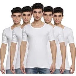ramraj cotton Pack of 5 Men's White Round Neck Half Sleeve Cotton Undershirt Vest (White;95)-picture-45