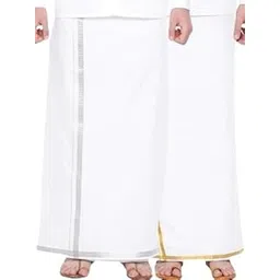 ramraj cotton Ramraj Men Pack of 2 Pure Cotton Single Layer Dhoti with Silver & Gold Zari Border-picture-11