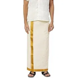 ramraj cotton Ramraj Men Pure Cotton Double Layer Solid Dhoti with Gold Zari Border-picture-40