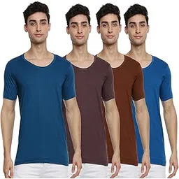 ramraj cotton Ramraj Men's Cotton Pack of 4 Solid Sleeve Round Neck with Extended Length for Easy Tuck-picture-22