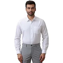 ramraj cotton RAMRAJ Men's Solid White Cotton Spread Collar Regular Fit Full Sleeve Formal Shirt with Chest Pocket-picture-38
