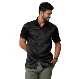 Ramraj Black Regular Fit Half Sleeves Shirt image 1