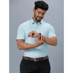 Ramraj Blue Cotton Regular Fit Shirt-picture-31