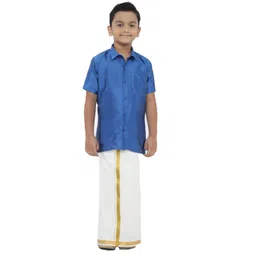Ramraj Boys Blue & White Poly Silk Ethnic Shirt with Dhoti-picture-29