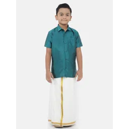 Ramraj Boys Green & White Shirt with Dhoti-picture-43