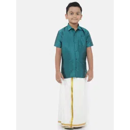 Ramraj Boys Green & White Shirt with Dhoti-picture-36