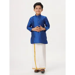 Ramraj Boys Mandarin Collar Straight Kurta With Veshti-picture-35