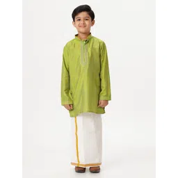 Ramraj Boys Mandarin Collar Straight Kurta With Veshti-picture-38
