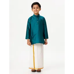 Ramraj Boys Mandarin Collar Straight Kurta With Veshti-picture-36