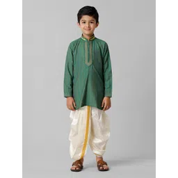 Ramraj Boys Mandarin Collar Thread Work Pure Cotton Straight Kurta With Dhoti Pants-picture-30