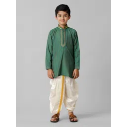 Ramraj Boys Mandarin Collar Thread Work Pure Cotton Straight Kurta With Dhoti Pants-picture-32