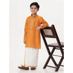 Ramraj Boys Mandarin Collar Thread Work Straight Kurta With Dhoti-picture-18