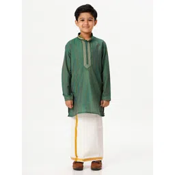 Ramraj Boys Mandarin Collar Thread Work Straight Kurta With Dhoti-picture-23