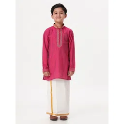 Ramraj Boys Mandarin Collar Thread Work Straight Kurta With Dhoti-picture-24
