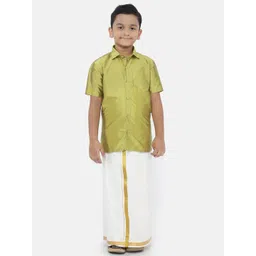 Ramraj Boys Short Sleeves Pure Cotton Shirt With Dhoti-picture-57